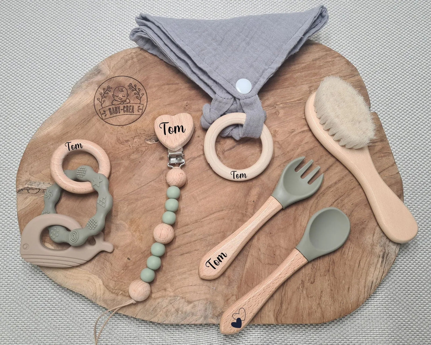 Coffret naissance original pour bébé garçon gris-vert