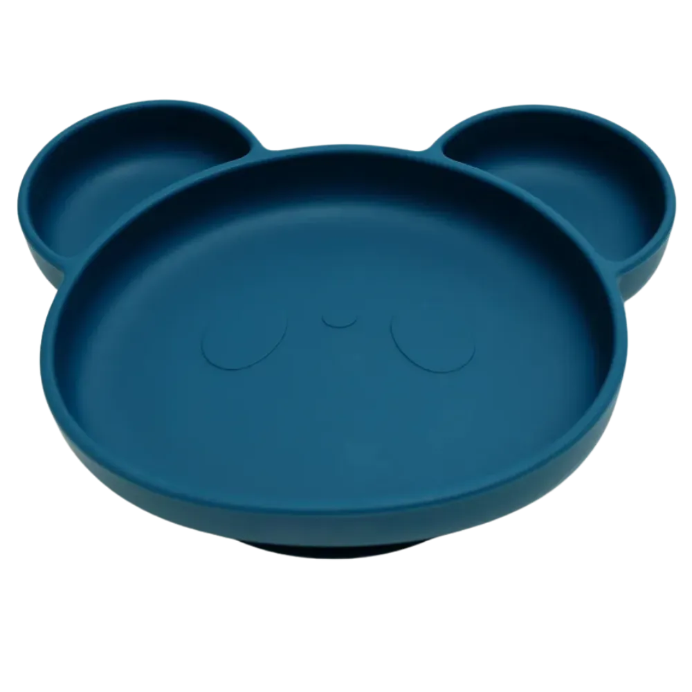 Assiette bebe ventouse bleu marine profonde pour garçon.