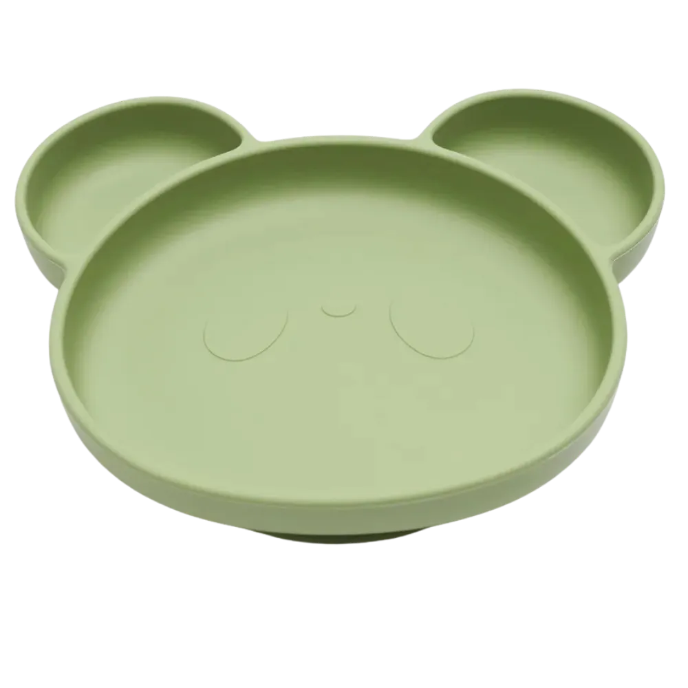 Assiette bebe vert clair sans BPA résistante au lave-vaisselle.
