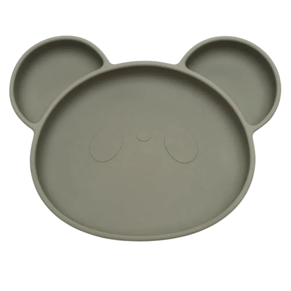 Assiette bebe ventouse en silicone coloris vert olive