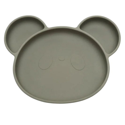 Assiette bebe ventouse en silicone coloris vert olive