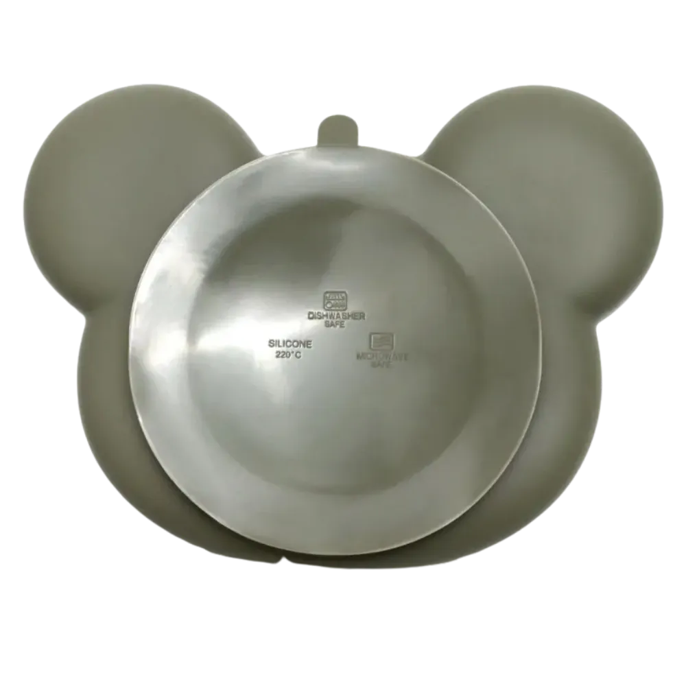 Assiette bebe antidérapante vert olive idéale pour la diversification alimentaire.