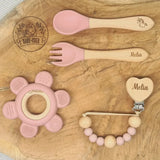 Attache tétine silicone personnalisé , anneau dentition personnalisé, couvert bébé personnalisé

