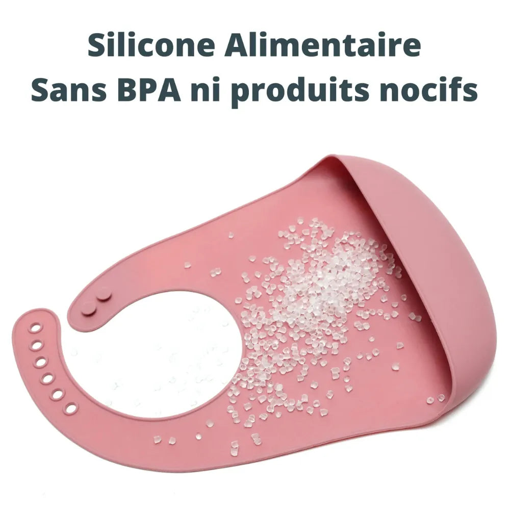 Bavoir anti-débordement silicone rose bébé