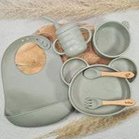 Set repas bébé personnalisé - Assiette ventouse + bol ventouse + couverts + tasse + bavoir - Forme de panda - coffret cadeau naissance