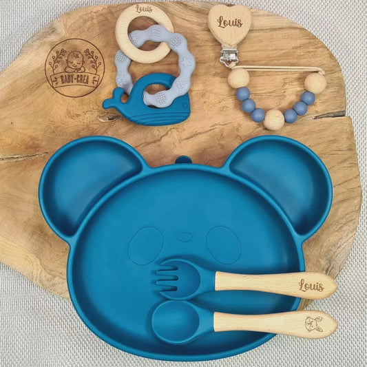 Coffret Bébé Personnalisé – Assiette Panda, Couverts, Attache & Anneau - Baby-crea
