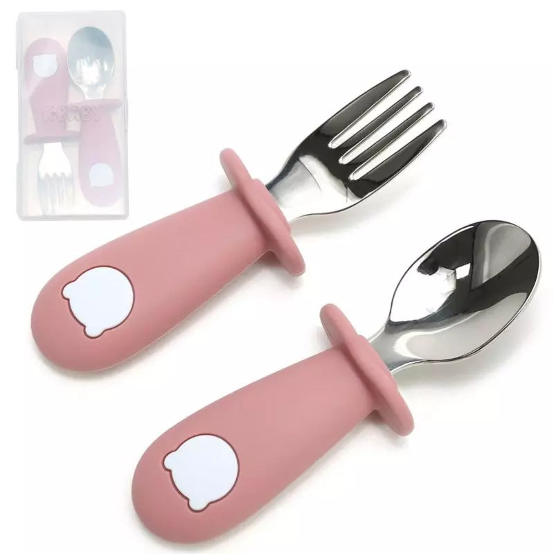 Couverts bébé forme panda rose Baby-Crea