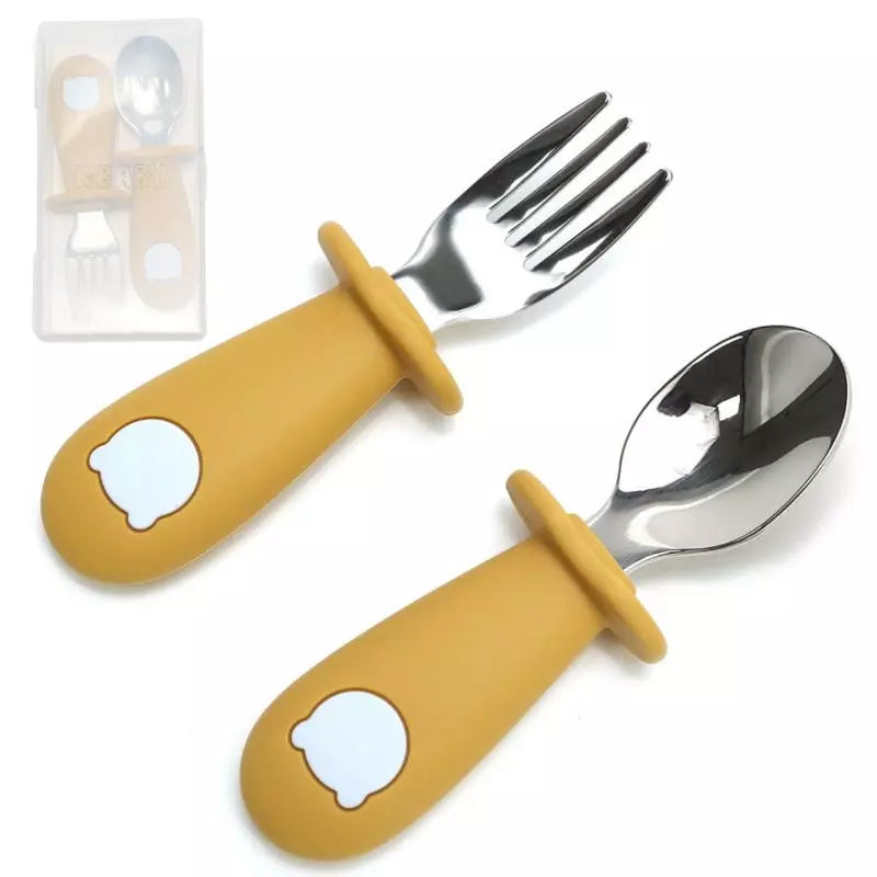 Couverts bébé jaune forme panda ergonomiques