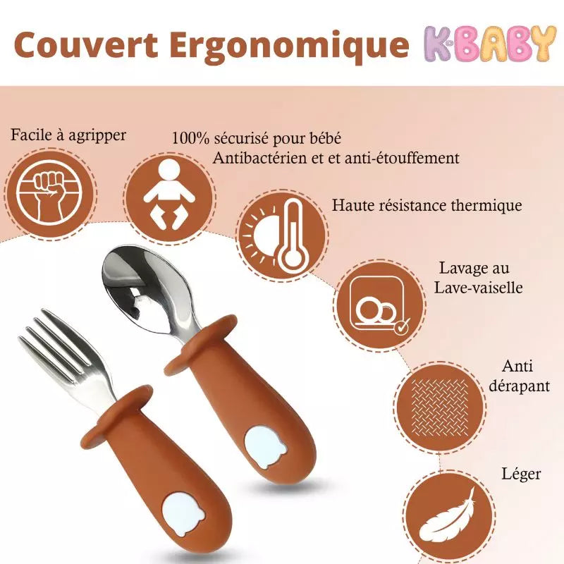 Couverts inox bébé antidérapants
