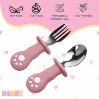 Couverts premier âge bébé rose motif chat