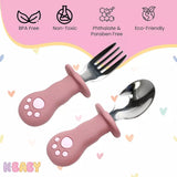 Couverts premier âge bébé rose motif chat