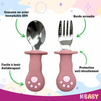 Cuillère bébé inox rose Baby-Crea chat