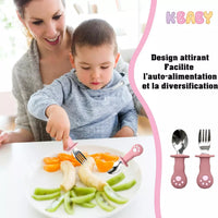 Cuillère et fourchette bébé inox design chat