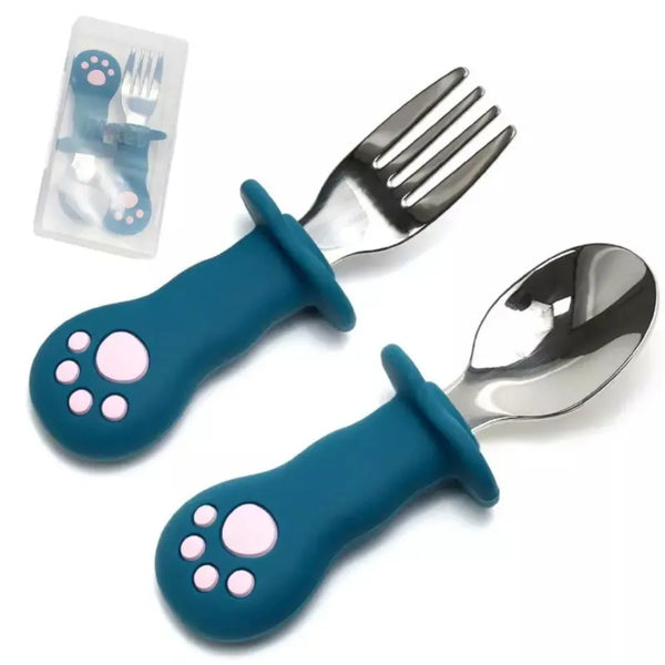 Cuillère Fourchette Bébé Souple Couverts Bébé Ergonomiques Silicone - Apprentissage Autonomie Repas - Set Cuillère Fourchette DME Couverts Ergonomique Bebe