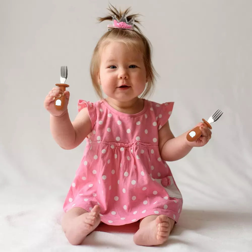 Cuillère et fourchette bébé panda silicone 