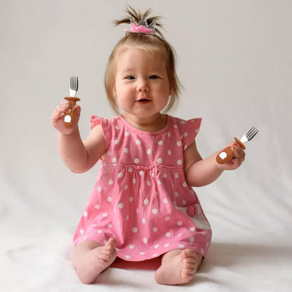 Cuillère et fourchette bébé panda silicone 