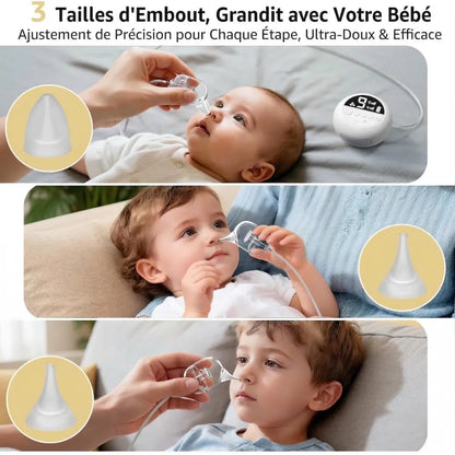 Trois tailles d'embouts en silicone ultra-doux pour mouche bébé électronique s'ajustant à chaque étape de la croissance.