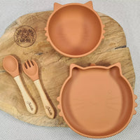 Ensemble repas bébé silicone avec design animal chat
