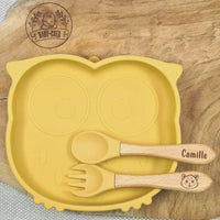 Kit repas bébé silicone sans BPA motif hibou