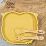 Kit repas bébé silicone sans BPA motif hibou