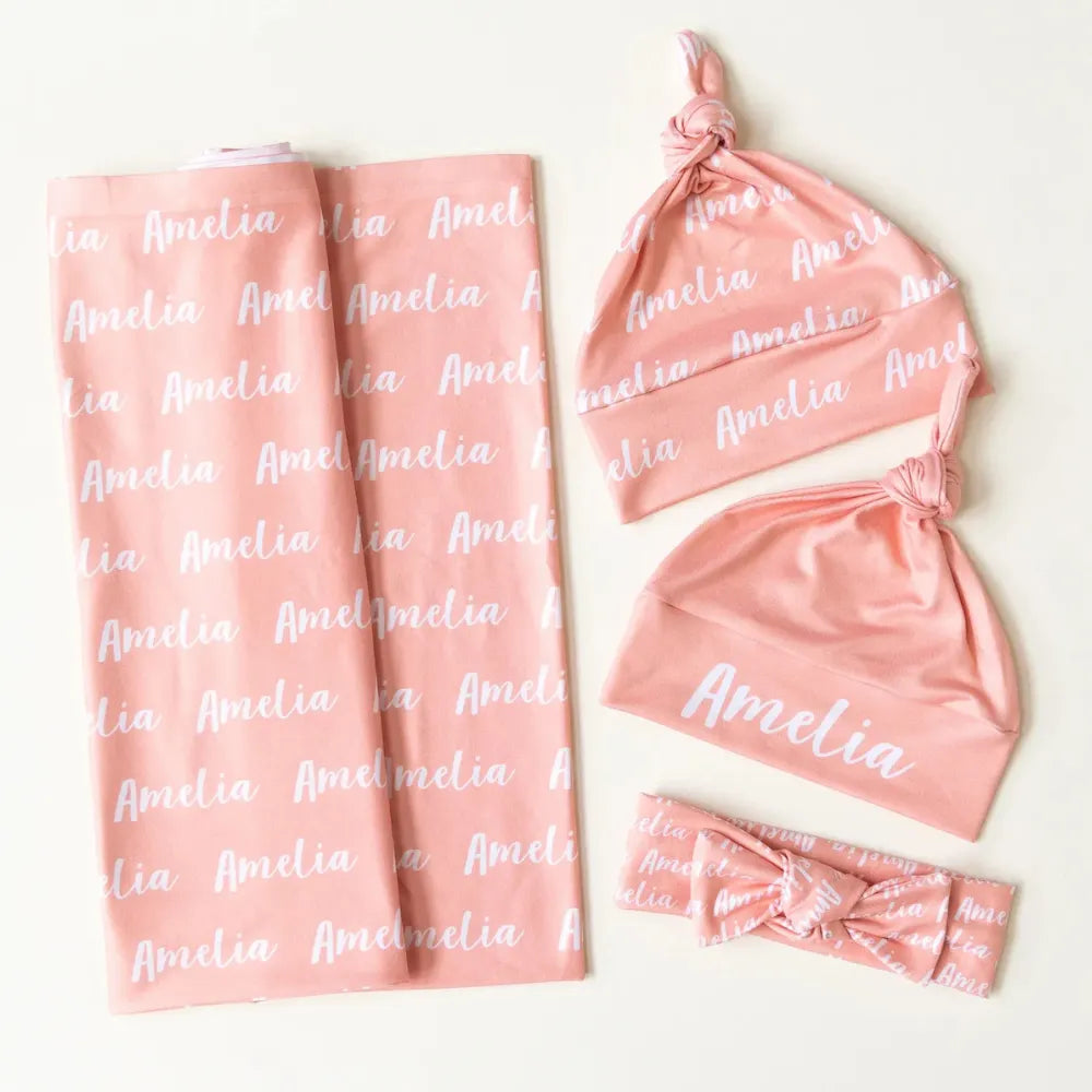 Lange d'emmaillotage personnalisé bébé 2026 couleur Pêche douce.