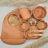 Set repas Assiette + bol bébé ventouse+ Tasse + Bavoir + Couverts personnalisé Crabe - Cadeau de naissance