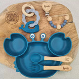 Set repas bébé crabe avec attache tétine