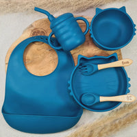 Set repas Assiette ventouse + Bol ventouse+ Tasse + Bavoir + Couverts personnalisé Chat - Cadeau de naissance