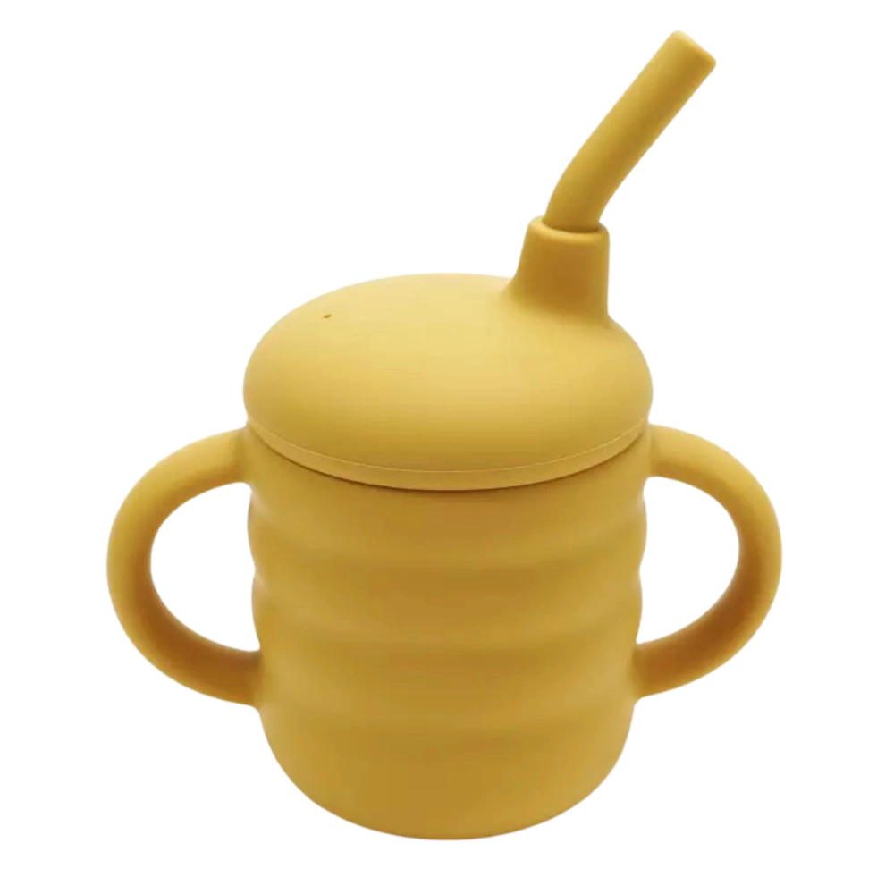 Tasse apprentissage bébé jaune en silicone