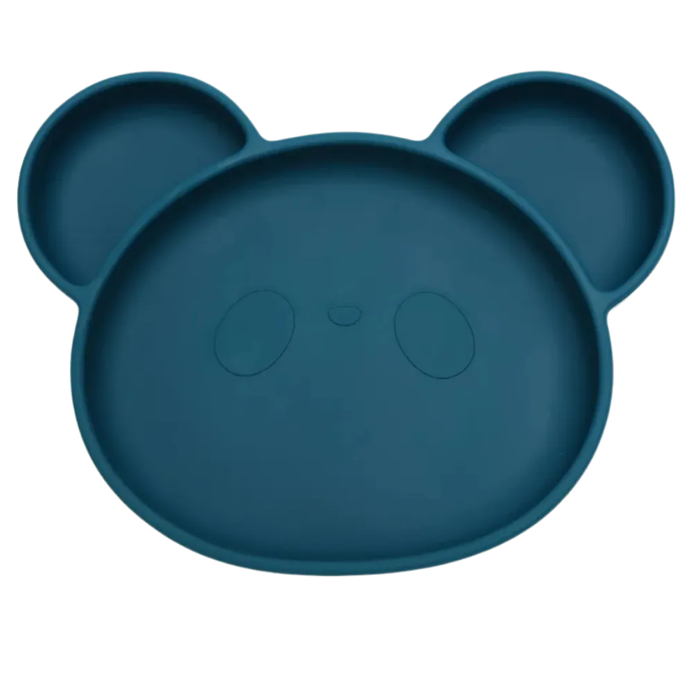 Assiette bébé ventouse silicone panda bleu marine