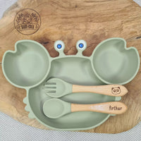 Set repas bébé - Assiette ventouse + couverts personnalisés - Cadeau naissance