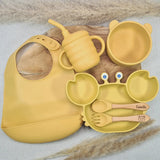 Set repas Assiette + bol bébé ventouse+ Tasse + Bavoir + Couverts personnalisé Crabe - Cadeau de naissance