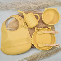 Set repas Assiette ventouse + Bol ventouse+ Tasse + Bavoir + Couverts personnalisé Chat - Cadeau de naissance