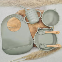 Set repas Assiette ventouse + Bol ventouse+ Tasse + Bavoir + Couverts personnalisé Chat - Cadeau de naissance