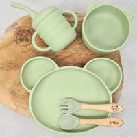 Set repas bébé - Assiette ventouse  + Bol ventouse + Tasse d'apprentissage + couverts personnalisés - Cadeau de naissance