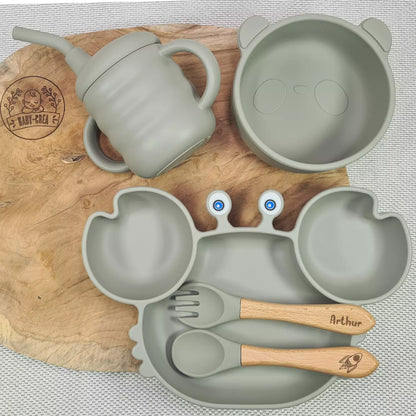 meilleur Coffret repas bébé personnalisé Baby-Crea vert olive
