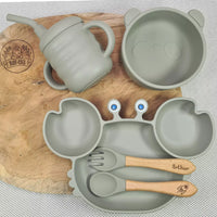 Set repas bébé personnalisé - Assiette ventouse + bol ventouse + tasse d'apprentissage + couverts personnalisés - Coffret cadeau naissance