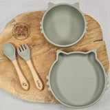 Set repas bébé chat : Assiette ventouse + bol ventouse+ Couverts personnalisé