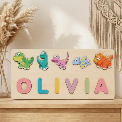 puzzle personnalisé pour bébé - Prénom en Bois & Jouet Montessori Dinosaures