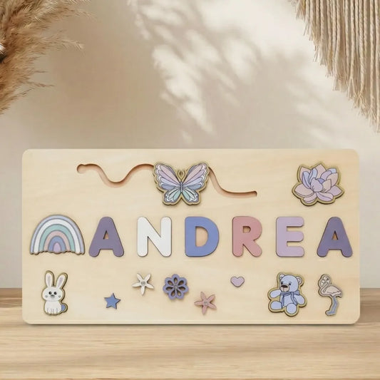 Puzzle Bébé - Prénom Personnalisé & Jouet Montessori Floral