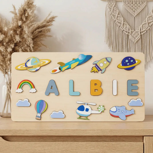 Puzzle Bébé Personnalisé – Prénom Personnalisé & Jouet Montessori Espace