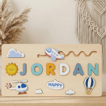 Puzzle Pour Bébé – Prénom Personnalisé en Bois & Jouet Montessori Avion