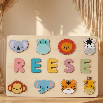 Puzzle Bébé en Bois - Prénom Personnalisé & Jouet Montessori Savane