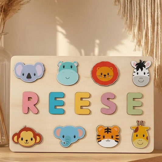 Puzzle Bébé en Bois - Prénom Personnalisé & Jouet Montessori Savane