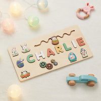 puzzle prénom CHARLIE bois thème Pâques