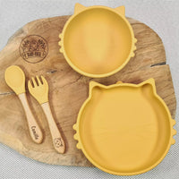 Set repas bébé chat : Assiette ventouse + bol ventouse+ Couverts personnalisé