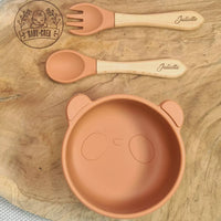 Set repas bébé - Bol ventouse + Couverts personnalisés Panda - Cadeau de naissance