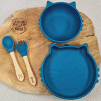 Set repas bébé chat : Assiette ventouse + bol ventouse+ Couverts personnalisé